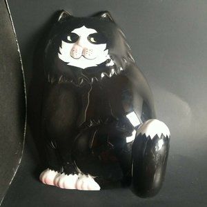 Vtg Clay Art Ceramic Black White Kitty Cat Wall Hook Taiwan 1990 Handpainted